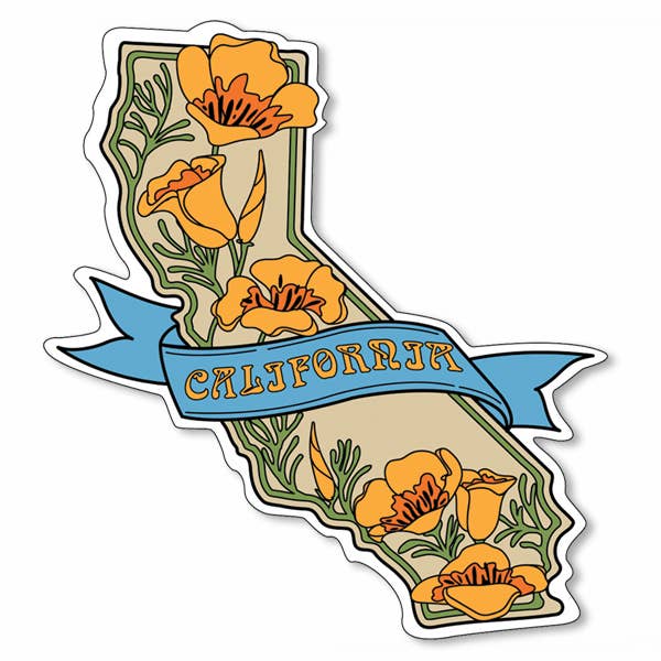 CA State  w/Poppies Vinyl Sticker