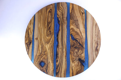 Olive Wood Resin Lazy Susan: Small / Blue