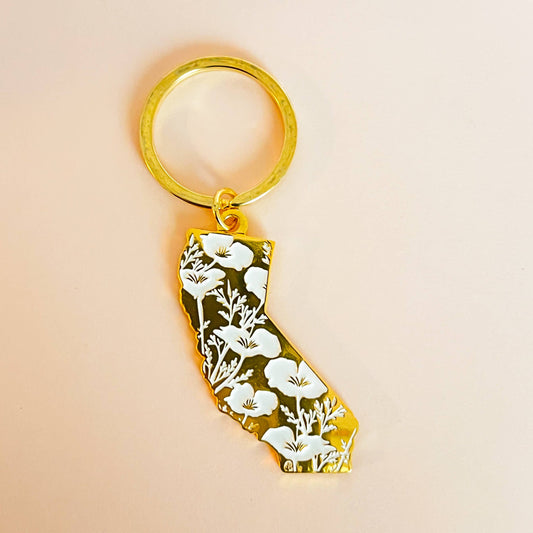 Golden California State Enamel Keychain