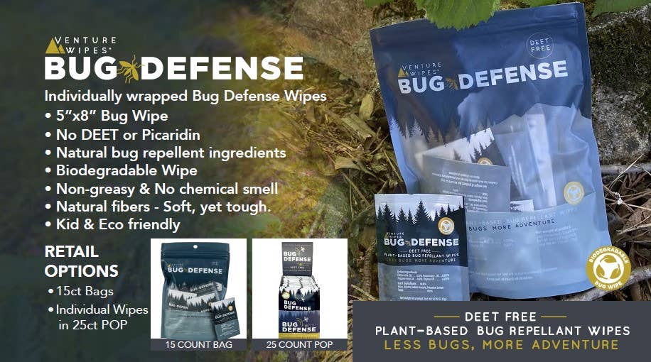 Venture Wipes Bug Defense 15ct Bag - Bug Wipe
