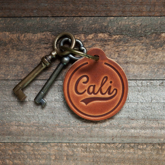 Cali Script California Leather Keychain Circle