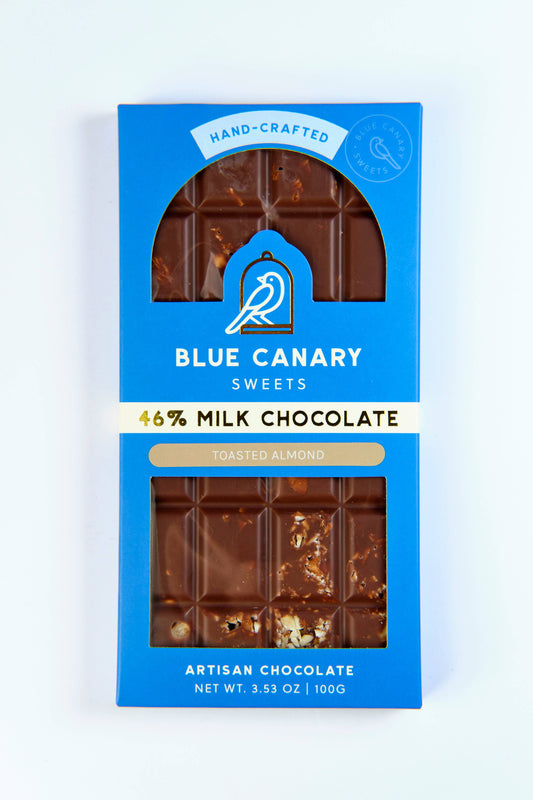 Milk Chocolate Bar with Toasted Almonds: Blue Canary Sweets 3.5oz