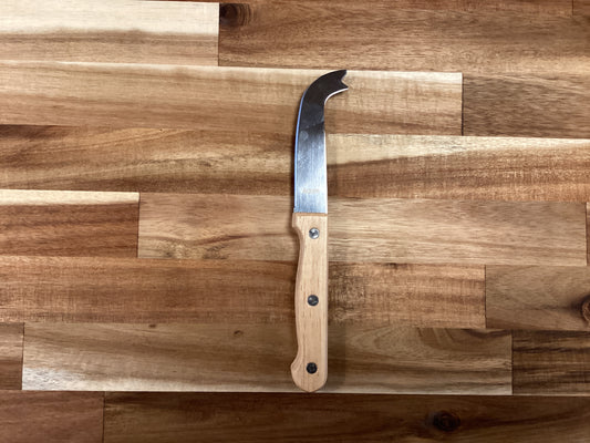 Stainless steel cheese knife/server with wood handle