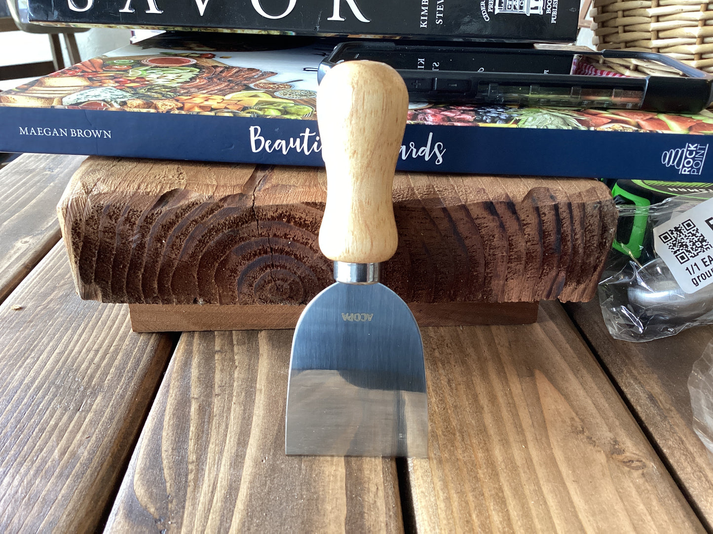 Small wide cheese knife w/ wood handle